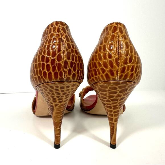 Oscar de la Renta Red and Tan Croc Heels - Picture 11 of 14